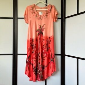 [L-XL] NWT Sunset Tropical Floral Print 100% Rayon Maxi Dress / Beach Swim Cover